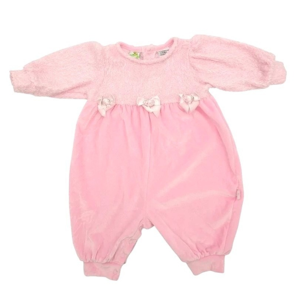 Vintage Pink Fuzzy Velour Romper Sesame Street Pink One Piece Baby 3-6 Months